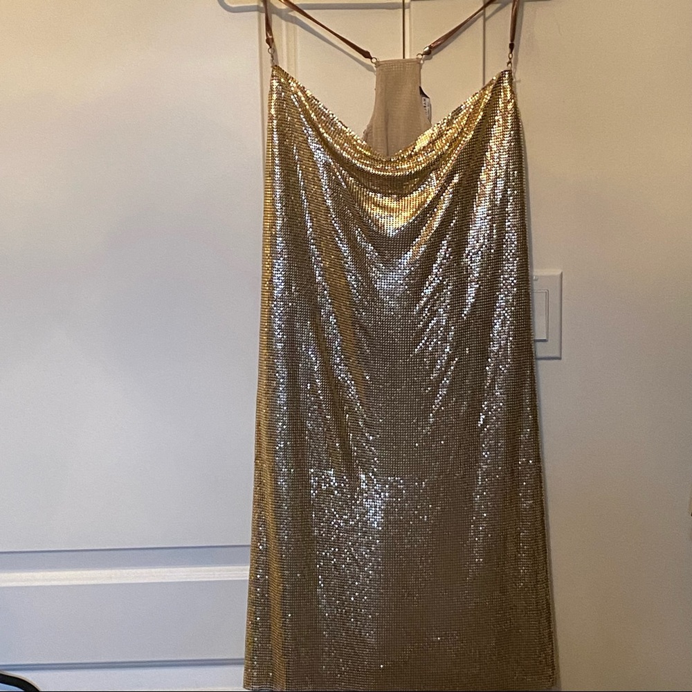 Marciano Gold Metal Mini Dress Size 40 or US 9.5/10